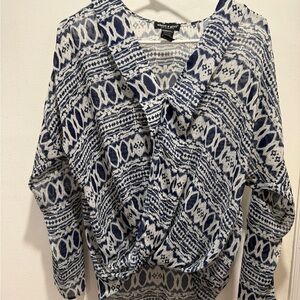 About A Girl Navy and White Patterned Blouse